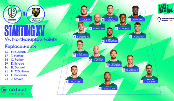 Irish name side for Premiership Rugby Cup semi-final